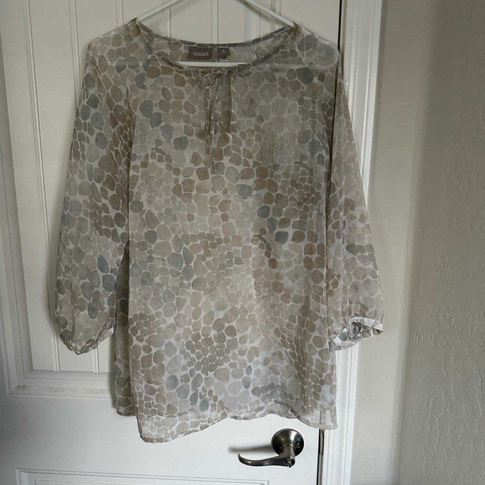 Chico's Patterned Sheer Blouse - Cream and Gray